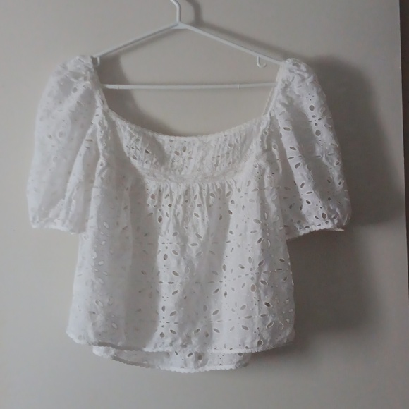 LA BOHEME WILFRED White Cotton Eyelet Puff Sleeve Square Neck Blouse S - Picture 3 of 5